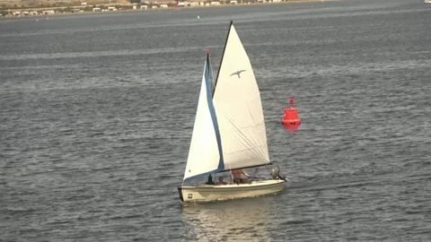 Sailing with a Valk sailing boat on the Grevelingen in Holland Video stock 252183345