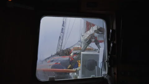 Sailing vessel pitching through heavy seas Stock Footage 337951488