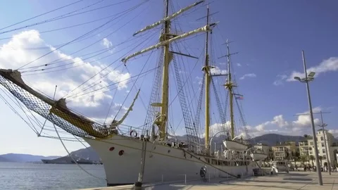 Sailing vessel in the port Stock Footage 84991704