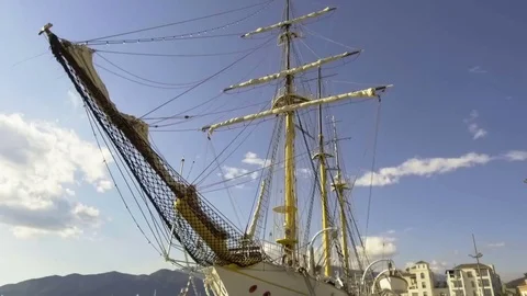 Sailing vessel in the port Stock Footage 84993103