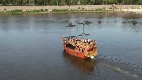 Sailing vessel ship sails on the calm waters in sunny weather Stock Footage 156846091
