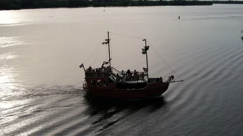Sailing vessel ship sails on the calm waters in sunny weather Stock Footage 156860175