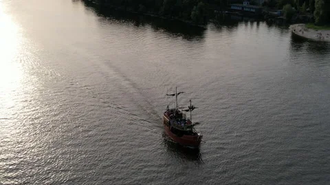 Sailing vessel ship sails on the calm waters in sunny weather Stock Footage 156860907