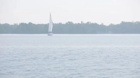 Sailing-vessel  on the small river Stock Footage 40451626