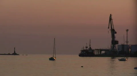 Sailing vessel on a sunset Stock Footage 156354