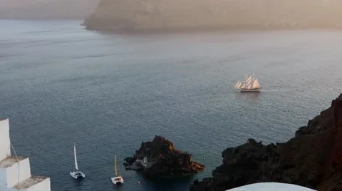 Sailing vessel from top of the cliff Stock-Footage 41449801