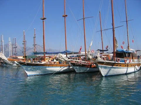 Sailing vessels in the harbor Stock Photos