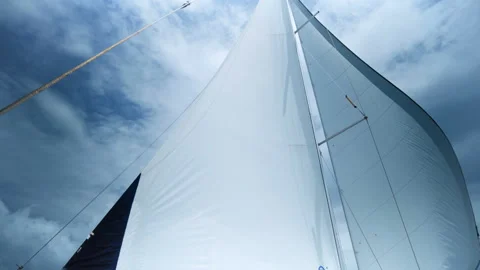 Sailing in the wind. Full sails, very strong wind. Ocean race, real adventure Stock Footage 91949546