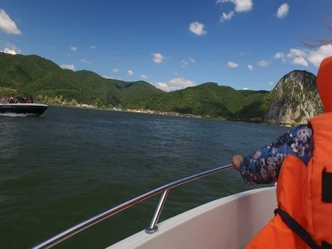 Sailing in the wind through the waves during the day Stock Footage 72392368