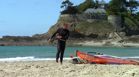 Sailing windsurfer start in the sea Stock Footage 67180288