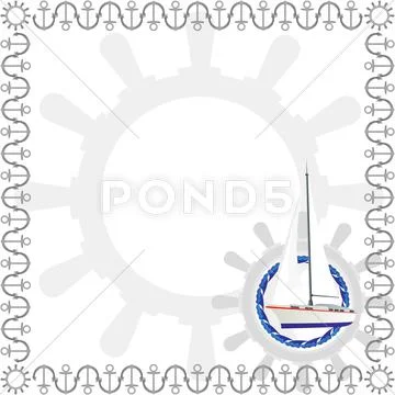 Sailing yacht and a steering wheel Stock Illustration