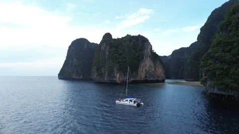 Sailing yacht off the coast of Phi Phi island, yachting in Thailand Stock Footage 258740834