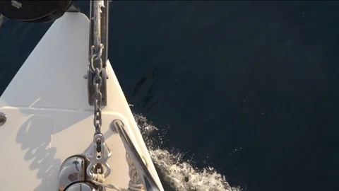 Sailing yacht forward view making way thru the water Stock Footage 120162726