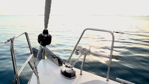 Sailing yacht forward view making way thru the water Video stock 120446626