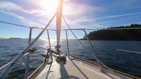 Sailing Yacht Ocean Horizon and Sun Lens Flare, Luxury Ocean Nature Sailboat Stock Footage 100091702