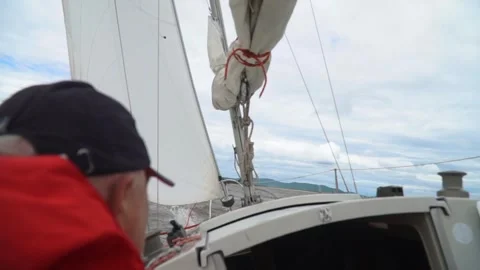 Sailing yacht in rough river waves. Amur river, Russia Stock Footage 304965981