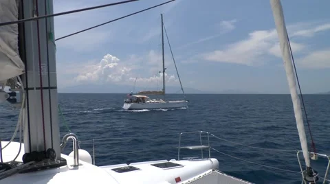Sailing yacht running a parallel course. Stock Footage 63271095