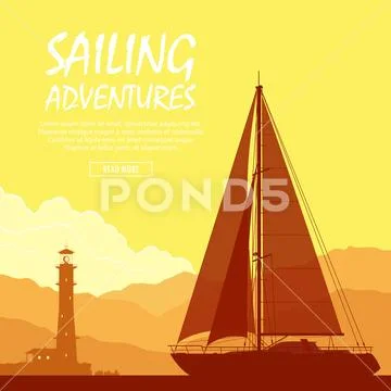 Sailing yacht at sunset Stock Illustration