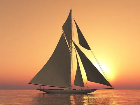 Sailing yacht at sunset Stock Illustration