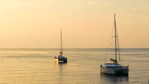 Sailing yachts in the beautiful light of sunset golden hour in the sea Stock Footage 315850445
