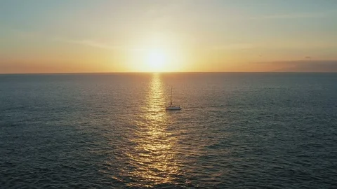 Sailing yachts returning to port during the Amazing Atlantic Sunset Video stock 103814778