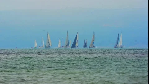 Sailing yachts at sea Stock Footage 196420958