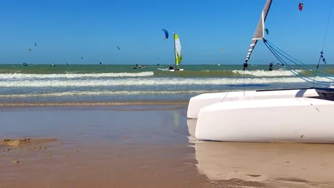 Sailingboat resting on the beach Stock Footage 250324862