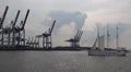 Sailingship near the docks of Hamburg harbour HD Footage