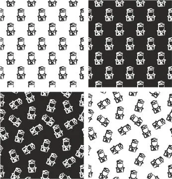 Sailor Avatar Freehand Aligned &amp; Random Seamless Pattern Set Stock Illustration