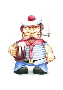 Sailor with beer Stock Illustration