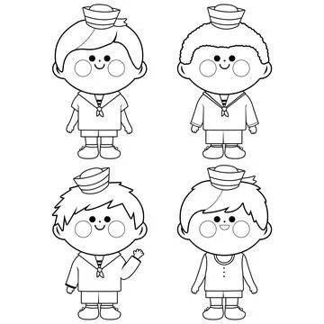 Sailor boys. Vector black and white coloring page Stock Illustration