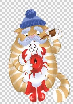 Sailor cat holding a crab Stock Illustration