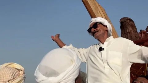 Sailor dance traditional man in UAE ceremony pearl diving in coastal heritage Stock Footage 338315909