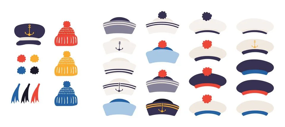 Sailor hat, cap isolated set Stock Illustration