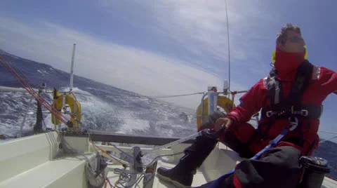 Sailor at the helm Stock Footage 25417822