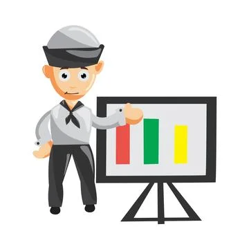 Sailor man show table chart cartoon character Vector illustration in a flat s Stock Illustration