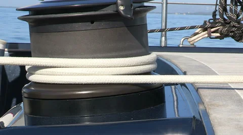 Sailor manoeuvring  winch Stock Footage 37090631