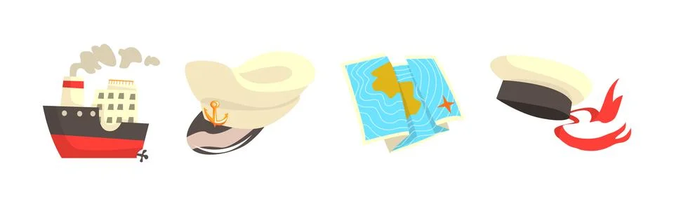 Sailor Object and Attribute for Seafaring Vector Set Stock Illustration
