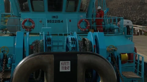 Sailor Of Tugboat Working On The Deck Stock Footage 64256178