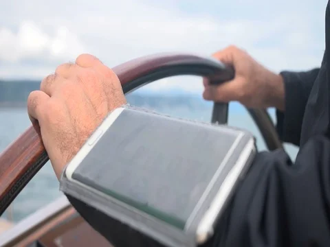 Sailor using smartphone to check navigation data. Stock Footage 84896068