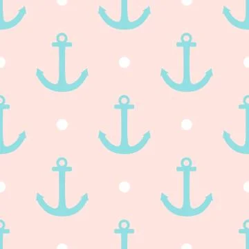 Sailor vector pattern with white polka dots and green anchor イラスト素材