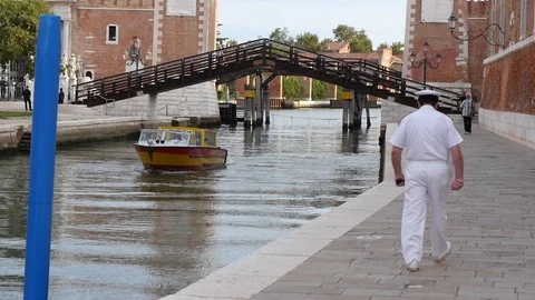 Sailor Walks In Slow Motion In Venice Arsenal Stock Footage 70332022