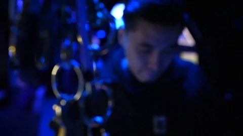 Sailor at work in control room aboard USS Mount Whitney Stock Footage 110843516