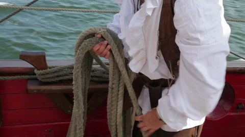 Sailor working with rigging Stock Footage 67678142