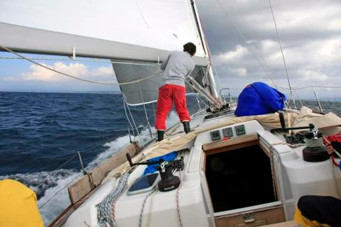 Sailors in action during the regatta Split - Vis Stock Photos