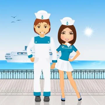 Sailors couple Stock Illustration