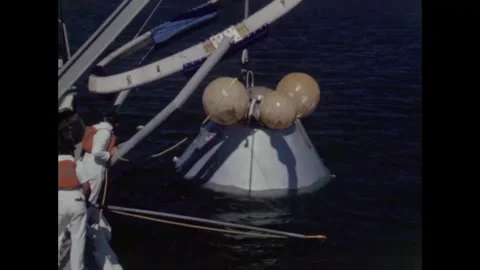 Sailors recover Apollo 8 command module onto motor vessel Video stock 271517406
