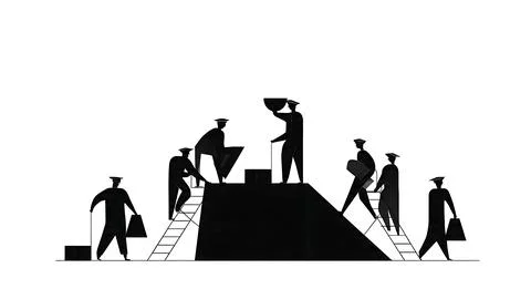 Sailors Securing Deck for Storm Silhouettes 스톡 일러스트