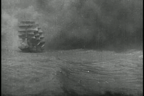 Sailors on ship during thunderstorm Stock Footage 11350011