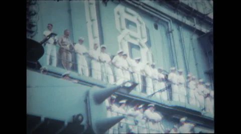 Sailors on super structure deck of USS Wasp Stock Footage 37596443
